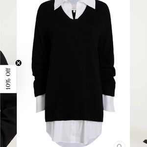 Cinq à Sept Grey V-Neck Sweater with Blue Shirt Detail